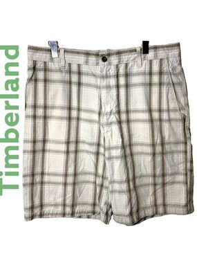 TIMBERLAND preppy neutral plaid cotton bermuda shorts relax fit 4 pockets sz 36